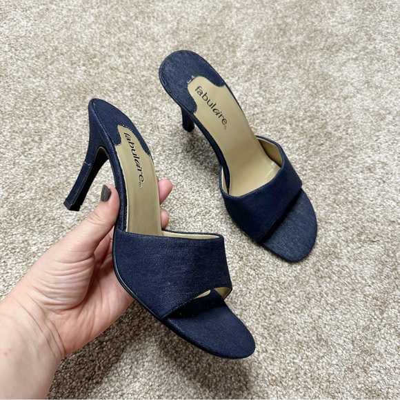 Vintage Y2K Navy Blue Denim Women's Heels Size 8 - Picture 1 of 4
